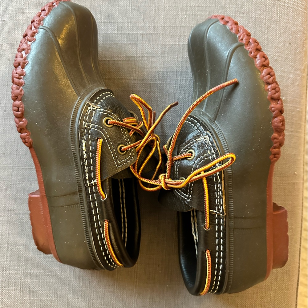 L.L. Bean Brown Duck Boots with Orange and Yellow Laces - Picture 5 of 9